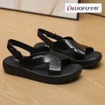 Women's Glossy Cross Strap Platform Sandals with Back Strap - Black - Available at AfnoBazar Nepal