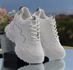 Women's Korean Style Chunky Heel Sneakers with Wave Panel - Off White - Available at AfnoBazar Nepal