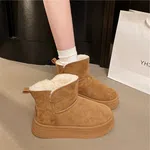 Women's Fur-Lined Suede Platform Winter Boots - Camel - Available at AfnoBazar Nepal