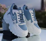 Women's Korean Style Chunky Heel Sneakers - White and Blue - Available at AfnoBazar Nepal