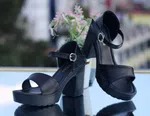 Women's Open Toe Block Heel Sandals with Ankle Strap - Black - Available at AfnoBazar Nepal