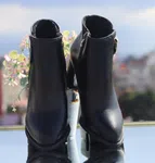 Women's Leather Heeled Ankle Boots with Gold V Detail - Black - Available at AfnoBazar Nepal