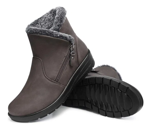 Women's Brown Faux Fur Side Zip Ankle Snow Boots - Available at AfnoBazar Nepal