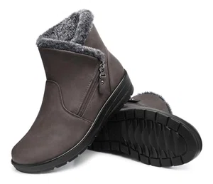 Women's Brown Faux Fur Side Zip Ankle Snow Boots - Available at AfnoBazar Nepal