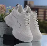 Women's Korean Style Chunky Heel Sneakers with Wave Panel - Off White - Available at AfnoBazar Nepal