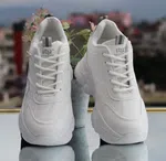 Women's Korean Style Chunky Heel Sneakers with Wave Panel - Off White - Available at AfnoBazar Nepal