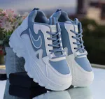 Women's Korean Style Chunky Heel Sneakers - White and Blue - Available at AfnoBazar Nepal