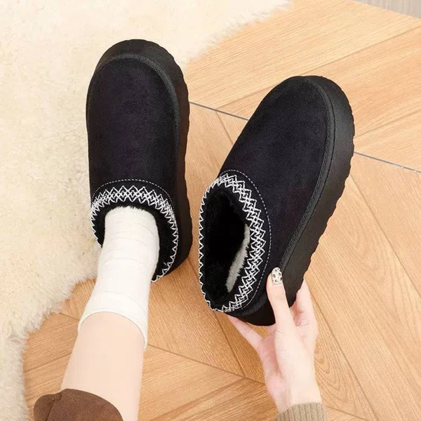 Women's Fur-Lined Indoor Slippers - Black and Camel - Available at AfnoBazar Nepal