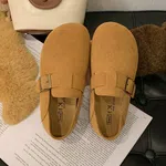 Women's Camel Brown Suede Buckle Loafers - Available at AfnoBazar Nepal