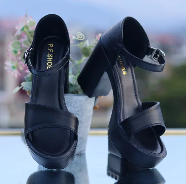 Women's Open Toe Block Heel Sandals with Ankle Strap - Black - Available at AfnoBazar Nepal