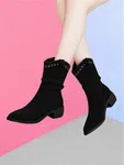 Women's Slouchy Suede Ankle Boots with Studs - Black - Available at AfnoBazar Nepal