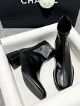 Women's Square Toe Block Heel Sock Boots - Black - Available at AfnoBazar Nepal