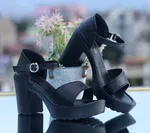 Women's Open Toe Block Heel Sandals with Ankle Strap - Black - Available at AfnoBazar Nepal