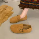 Women's Camel Brown Suede Buckle Loafers - Available at AfnoBazar Nepal