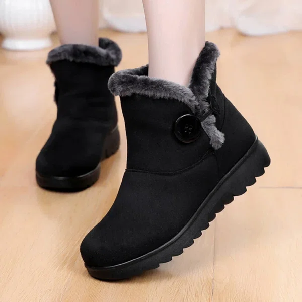 Women's Faux Fur Side Zip Ankle Snow Boots - Black - Available at AfnoBazar Nepal