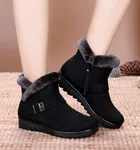 Women's Faux Fur Snow Boots with Buckle Tab - Black and Brown - Available at AfnoBazar Nepal