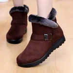 Women's Faux Fur Snow Boots with Buckle Tab - Black and Brown - Available at AfnoBazar Nepal