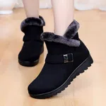 Women's Faux Fur Snow Boots with Buckle Tab - Black and Brown - Available at AfnoBazar Nepal