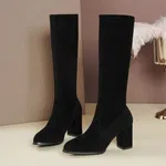 Women's Black Mid-Calf Block Heel Boots - Available at AfnoBazar Nepal