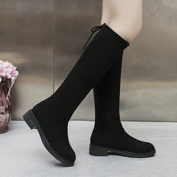 Women's Black Mid-Calf Boots - Available at AfnoBazar Nepal