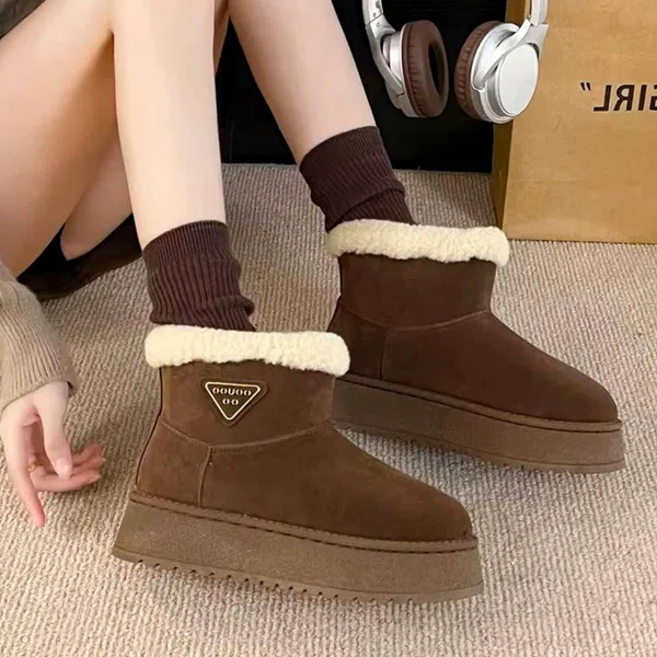 Women's Fur-Lined Suede Winter Boots - Coffee - Available at AfnoBazar Nepal