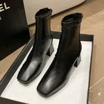 Women's Square Toe Block Heel Sock Boots - Black - Available at AfnoBazar Nepal
