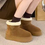 Women's Fur-Collar Suede Platform Winter Boots with Badge - Camel - Available at AfnoBazar Nepal