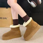 Women's Fur-Collar Suede Platform Winter Boots with Badge - Camel - Available at AfnoBazar Nepal