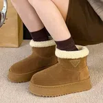 Women's Fur-Collar Suede Platform Winter Boots with Badge - Camel - Available at AfnoBazar Nepal