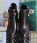 Women's Leather Heeled Ankle Boots with Buckle Strap - Black - Available at AfnoBazar Nepal