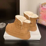 Women's Fur-Lined Suede Platform Winter Boots - Camel - Available at AfnoBazar Nepal
