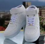 Women's Mid-Top Sneakers with Ankle Strap - All White - Available at AfnoBazar Nepal