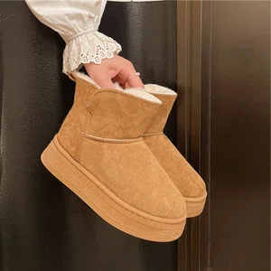 Women's Fur-Lined Suede Winter Boots - Black and Camel - Available at AfnoBazar Nepal