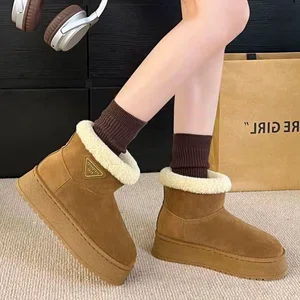 Women's Fur-Lined Suede Winter Boots - Brown and Camel - Available at AfnoBazar Nepal