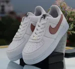 Women's Low-Top Leather Sneakers with Rose Gold Accent - White - Available at AfnoBazar Nepal