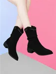 Women's Slouchy Suede Ankle Boots with Studs - Black - Available at AfnoBazar Nepal