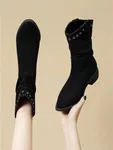 Women's Slouchy Suede Ankle Boots with Studs - Black - Available at AfnoBazar Nepal
