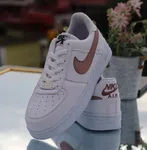 Women's Low-Top Leather Sneakers with Rose Gold Accent - White - Available at AfnoBazar Nepal