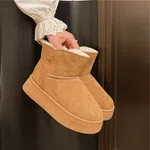 Women's Fur-Lined Suede Platform Winter Boots - Camel - Available at AfnoBazar Nepal