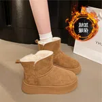 Women's Fur-Lined Suede Platform Winter Boots - Camel - Available at AfnoBazar Nepal