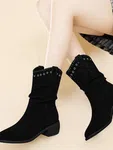 Women's Slouchy Suede Ankle Boots with Studs - Black - Available at AfnoBazar Nepal
