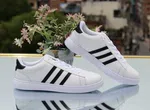Women's Classic Three-Stripe Leather Sneakers - White and Black - Available at AfnoBazar Nepal