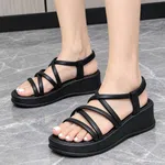 Women's Genuine Leather Strappy Platform Wedge Sandals - Black - Available at AfnoBazar Nepal