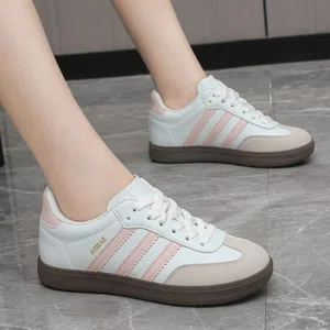 Women's Retro Low-Top Sneakers with Gum Sole - White and Pink - Available at AfnoBazar Nepal