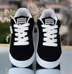Women's Suede Low-Top Sneakers with Side Stripe - Black and White - Available at AfnoBazar Nepal