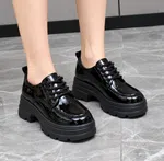 Women's Patent Leather Lace-Up Platform Shoes - Black - Available at AfnoBazar Nepal