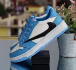 Women's Low-Top Sneakers with Black Side Panel - Blue and Cream - Available at AfnoBazar Nepal
