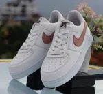 Women's Low-Top Leather Sneakers with Rose Gold Accent - White - Available at AfnoBazar Nepal