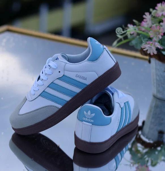 Women's Leather Low-Top Sneakers - Blue and White - Available at AfnoBazar Nepal