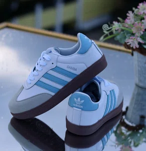 Women's Leather Low-Top Sneakers - Blue and White - Available at AfnoBazar Nepal